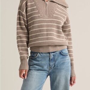 American Eagle Outfitters Taupe Striped Cowl Neck Sweater